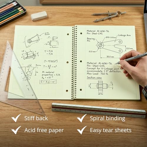 Roaring Spring Graph Ruled Spiral Engineering Notebook, Engineering Graph Paper, 5x5 Enclosed Grid, 8.5" x 11", 80 Perforated Sheets, 3 Hole Punched, Green Tinted Sheets, Made in USA - color: Green Paper, style: Pack of 1