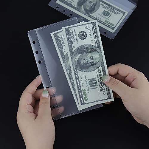 A6 Clear PP Cash Envelopes 2 Set 6 Tabs Binder Pockets Dividers 12 Sheets Budget Zipperless 6 Hole Loose Leaf Index Envelopes for 6 Ring Binder Money Bills Organizer (A6) - size: A6