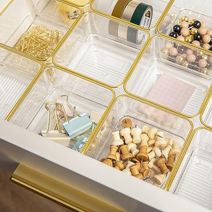 Martha Stewart Kerry Plastic Stackable Office Desk Drawer Organizers, 3" x 3", 12 Pack, with Gold Trim - size: 3" x 3"