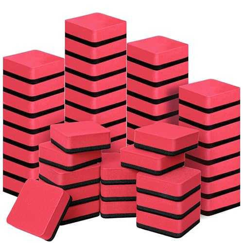 LOCONHA 48 Pack Magnetic Whiteboard Dry Erase Erasers Chalkboard Cleansers | Small Magnetic Erasers, Fine Tip, Low Odor, For Office Classroom Home - color: Red