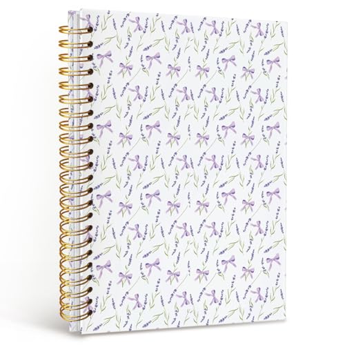 MOFUYU Purple Spiral Preppy Notebook,Floral Journals | Purple Preppy School Supplies,Journal for Women,Cute School Supplies for Girls,Campus Notebook A5 Size 5.5x8.3 - color: Lavender(pink)