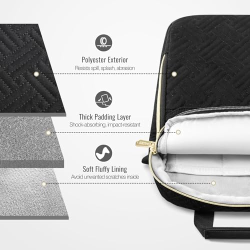 MoKo 13-14 in Puffer Laptop Sleeve Bag for 13-inch New Mac Air M5/Neo A18 Pro, 14-inch Mac Pro M5/M4/M3/M2/M1, 13.8“ Surface, Puffy Laptop Carrying Case with Handle & Shoulder Strap, Black - color: Black, size: 13.3-14 Inch