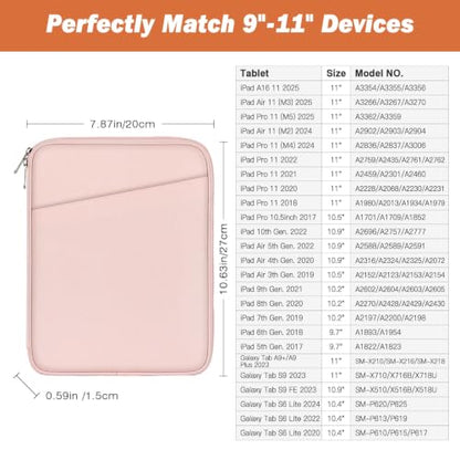 MoKo 9-11 Inch Tablet Sleeve Bag Carrying Case with Accessory Pocket | Fits iPad Air 11-inch M4, iPad Pro 11-inch M5, iPad A16 11-inch, iPad 10/9/8/7th and Tab S9/S8 11-inch, Pink - color: Pink, size: 9-11 Inch