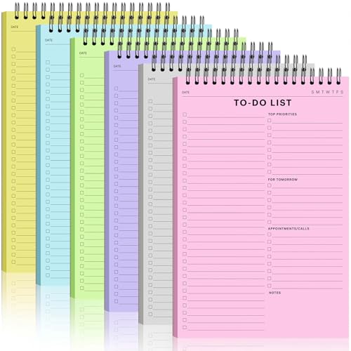 6 Pcs Notepads 50 Sheets 6.5 x 9.8 Inch, 6 Multi Colors Spiral Daily Planner Notebooks with Multiple Functional Sections for Classroom Office Plan Work Schedule (to Do List,Light Colors) - color: Light Colors