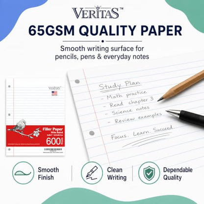 WritePads Wide Ruled Loose Leaf Paper 600 Sheets, 4 Pack Bulk Notebook Paper, 8"x10.5" 3 Hole Punched Binder Fitter Paper, Fits Standard 3-Ring Binders, Ink Bleed Resistant, Made in USA - color: Wide Ruled Filler Paper, size: 4 Pack (600 Sheets)
