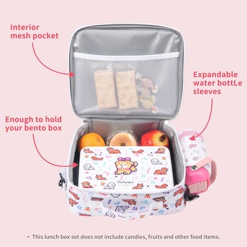 rockpapa Kids Lunch Box Set with 14oz Insulated Water Bottle & Lunch Bag, Leakproof 5.5 Cups Bento Box for School & Children, BPA-Free, Microwave Safe for Boys Girls (White Pets) - color: White Pets