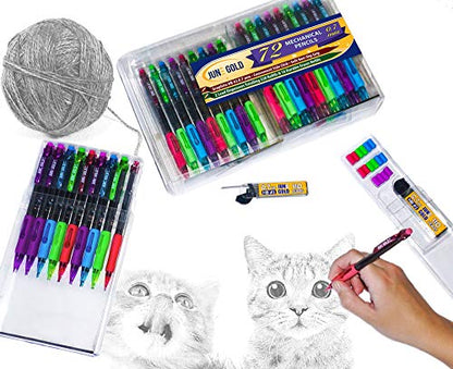 June Gold 72 Mechanical Pencils, 0.7 mm HB #2, 220 Lead & 16 Eraser Refills | 2 Lead Dispensers, Break Resistant Graphite, Convenient Side Click, Soft Non-Slip Grip