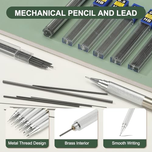 PATIKIL 2Pcs Mechanical Pencil 0.7mm, Lead Pencils Mechanical Holder Medium Point Automatic Metal Holder for Drawing Art Sketching Woodworking, Silver - color: Silver
