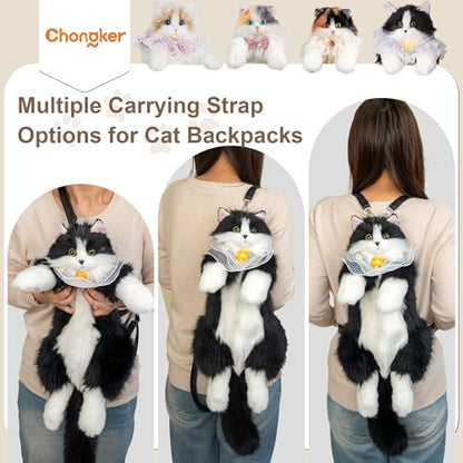 Chongker Stuffed Animals Backpack - Cute Cat plush Backpack Toy, Handcrafted Realistic Cat Shaped Backpack, Heartwarming Surprise Idea, Companionship Stuffed Cat, Large Black Cat - style: Black Cat Backpack