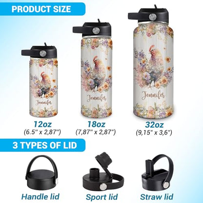 Hyturtle Personalized Chicken Water Bottle - Chicken Print Insulated Stainless Steel Bottle with Leak-Proof Lid 18oz 32oz - Gift for Chicken Lovers Women, Girls - Birthday & Christmas Gift - color: Chicken