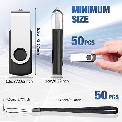 Aoriher 50 Pack USB 2.0 Flash Drives Bulk, Portable USB Thumb Drives with Lanyards, Swivel Flash Drives Thumb Drives for Office School Data Storage(Black,4gb) - size: 4GB