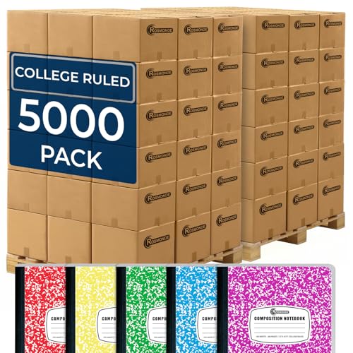 Rosmonde 5000 Pack (Pallet) Composition Notebook Bulk, College Ruled, Large Pallet of Composition Notebooks, 100 Sheets (200 Pages), 9-3/4 x 7-1/2, Bulk Order for Schools, 4-7 Days Transit - size: 5000 Pack, style: Color Marble