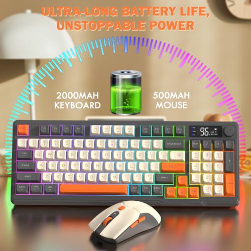 ZIYOU LANG T96 Wireless Gaming Keyboard and Mouse Combo,Dual Bluetooth//2.4G RGB Backlit Mechanical Feeling Keyboard with Smart Display & Knob,4000 DPI Gaming Mouse for PC Laptop Mac Wins-Shimmer - color: Shimmer