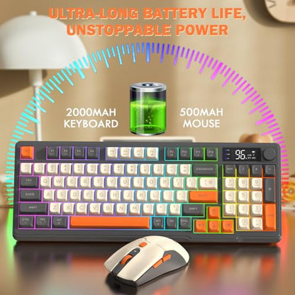 ZIYOU LANG T96 Wireless Gaming Keyboard and Mouse Combo,Dual Bluetooth//2.4G RGB Backlit Mechanical Feeling Keyboard with Smart Display & Knob,4000 DPI Gaming Mouse for PC Laptop Mac Wins-Shimmer - color: Shimmer