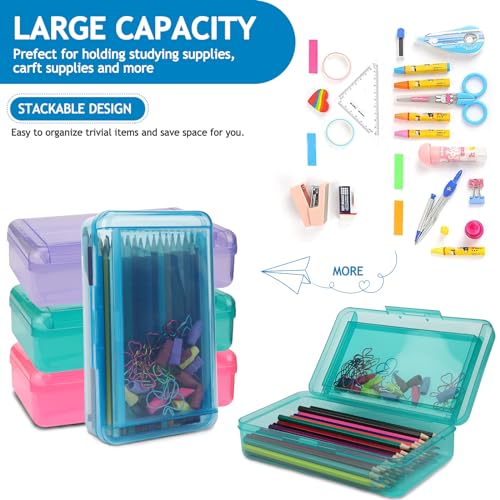 SFLHHDM Large Pencil Box, Double Layer Capacity Pencil Holders, Hard Pen Case with Snap-tight Lid, Plastic Pencils Case for Office School, Pen Boxes Storage Organizer (Blue+Green+Pink+Purple-4Pcs) - color: Blue+Green+Pink+Purple-4Pcs
