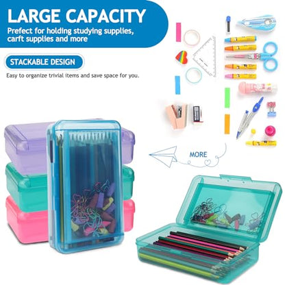 SFLHHDM Large Pencil Box, Double Layer Capacity Pencil Holders, Hard Pen Case with Snap-tight Lid, Plastic Pencils Case for Office School, Pen Boxes Storage Organizer (Blue+Green+Pink+Purple-4Pcs) - color: Blue+Green+Pink+Purple-4Pcs