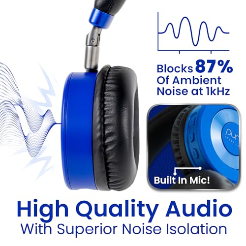 Puro Sound Labs Bluetooth Headphones for Kids - Volume-Limited, Adjustable On-Ear Design, 22-Hour Battery Life - Wireless Headphones for Tablets, Smartphones & PCs – JuniorJam Plus, Blue & Pink