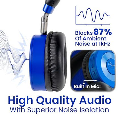 Puro Sound Labs Bluetooth Headphones for Kids - Volume-Limited, Adjustable On-Ear Design, 22-Hour Battery Life - Wireless Headphones for Tablets, Smartphones & PCs – JuniorJam Plus, Blue & Pink