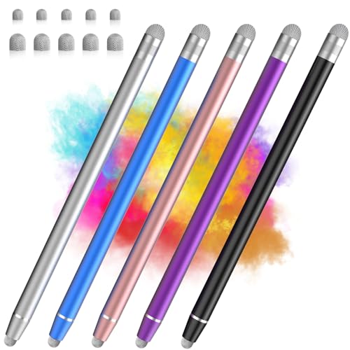 Stylus Pen for Touchscreen, 5 Pack Dual Fiber Stylus, High Sensitivity and Precision, Universal Stylus Pen for Android, Ipad,iPhone, Galaxy Microsoft Surface,Kindle All Capacitive Touch Screens - color: Black/Silver/Blue/Purple/Rose Gold