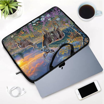 Laptop Sleeve Bag with Handle Computer Protective Soft Cover Case for 14 Inch 13 Inch Laptop,Deer Weed Sunset - color: Deer Weed Sunset