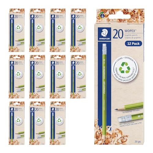 STAEDTLER WOPEX Pre-Sharpened #2 Pencils, 20 Pcs 12-Pack (12 sets of 20 pcs)- Ergonomic Triangular Shape, Break-Resistant, Non-Slip Surface, Wood-Polymer, PVC-Free Eraser Tip, 240 Count - style: 12 Pack