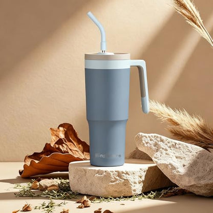 40 Oz Insulated Water Bottle with Straw & Handle, Blue | Leak-Proof, Keeps Cold 18H / Hot 12H, Removable Straw Cap for Easy Cleaning, Built-In Fruit Infuser for Tea & Fruit Drinks - color: Blue
