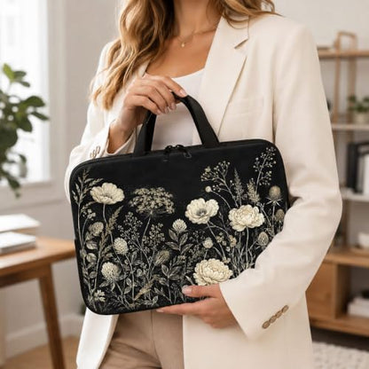 13 Inch Laptop Case Sleeve with Handle, Shockproof Slim Carrying Case | Soft Lining Computer Bag for MacBook Air 13 M3/M2/M1, MacBook Pro 13/14, iPad Pro 13 M4, Black White Roses - color: Black White Roses, size: 13-14 inch