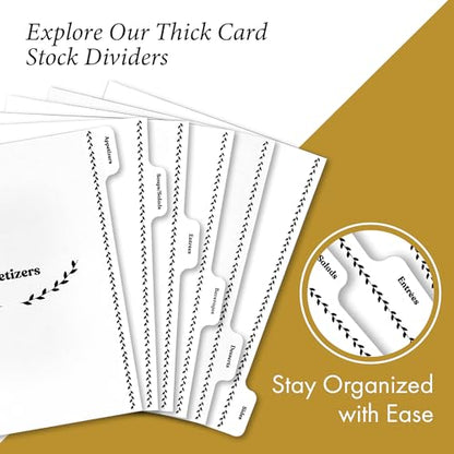 Jot & Mark 8.5"" x 11"" 3 Ring Recipe Binder with Spill-Proof Clear Binder | 50 Recipe Cards + 25 Sleeve Protectors + 5 Full-Page Sleeves + 6 Tabs | 8.5x11 | Culinary Crockery - color: Culinary Crockery, size: 8.5" x 11"