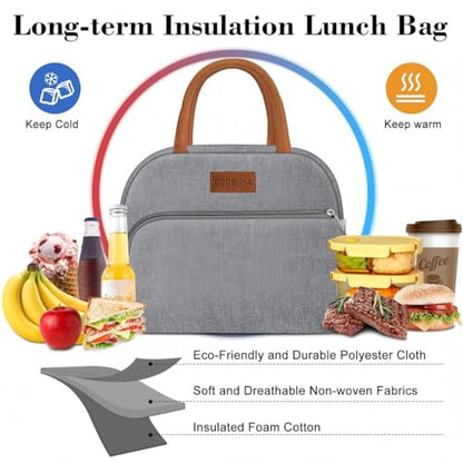 Coobiiya Insulated Lunch bag Women Reusable Cute Lunch Box for Women | Large Capacity Lunch Tote Cooler Thermal Leakproof for Work Travel Picnic - color: Gray