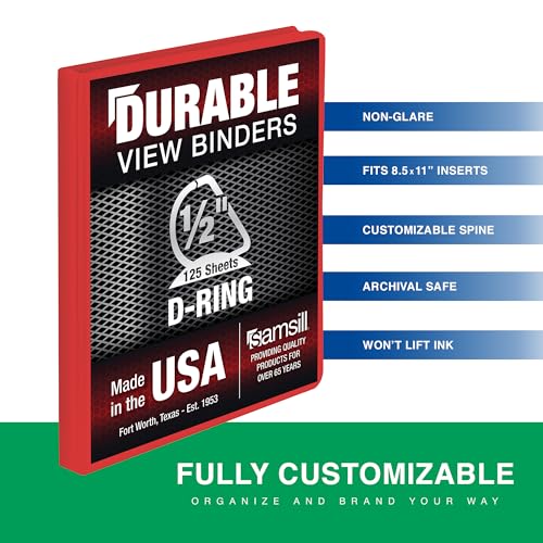 Samsill Durable 1 Inch Binder, D Ring Binder, Customizable Clear View Cover, Ruby Red, Holds 225 Pages - color: Red, size: 1 Inch