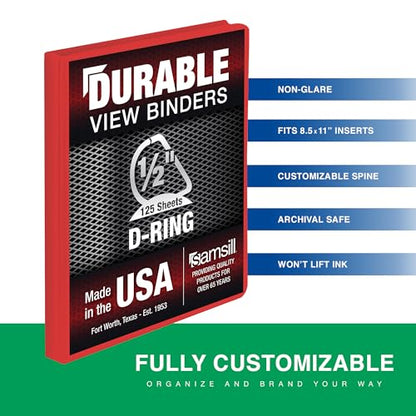 Samsill Durable 1 Inch Binder, D Ring Binder, Customizable Clear View Cover, Ruby Red, Holds 225 Pages - color: Red, size: 1 Inch