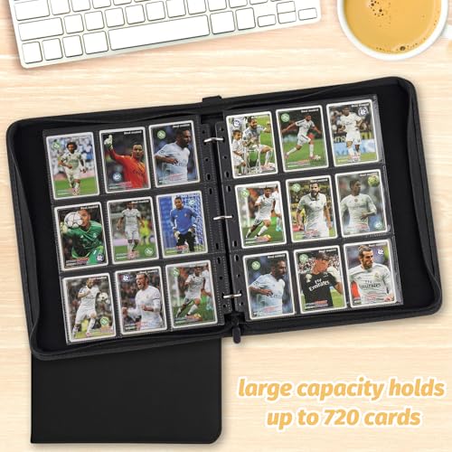 GERMUN 3 Ring 9 Pocket Zipper Card Binder, 720 Double Sided Standard PU Trading Card Album Folder for TCG & Sports Cards, Not Fit Top Loaders (Diamond Black) - color: 9 Pocket 720 Diamond Black