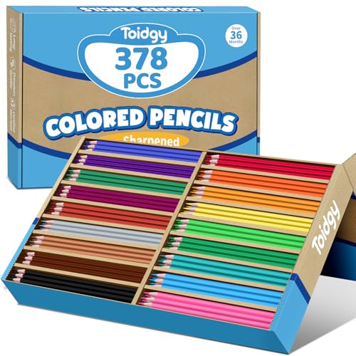 378 Count Colored Pencils Bulk Classroom, Colored Pencils for Kids 18 Assorted Colors, Coloring Pencil Set for Teachers & Adults, Pre-sharpened Color Pencils, Back to School Supplies Bulk for Students