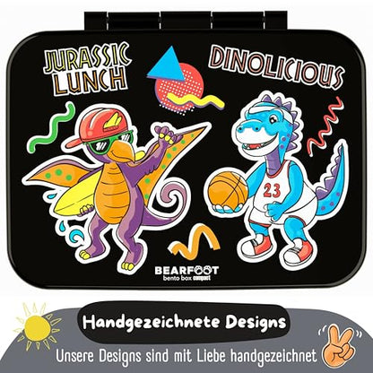 BEARFOOT Kids Lunch Box with Compartments – Compact & Lightweight | Leak-Proof, BPA-Free, Dishwasher Safe | Hand-Drawn Design for Preschool, School, Travel (Dinos Black, 2.75 Cups) - color: Dinos-Black, size: 2.75 Cups