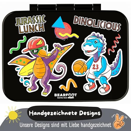 BEARFOOT Kids Lunch Box with Compartments – Compact & Lightweight | Leak-Proof, BPA-Free, Dishwasher Safe | Hand-Drawn Design for Preschool, School, Travel (Dinos Black, 2.75 Cups) - color: Dinos-Black, size: 2.75 Cups