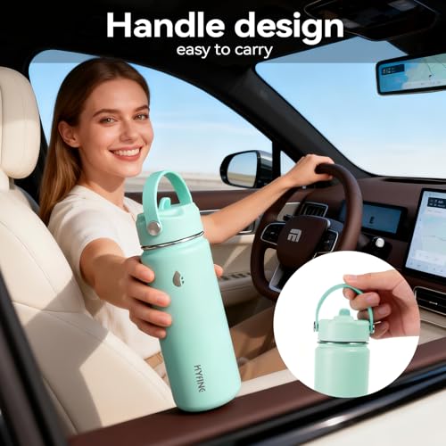 Stainless Steel Water Bottle with Straw Lid, 18oz Insulated Vacuum Bottle with Carrying Loop, Dishwasher Safe，uitable for use in schools, Offices, and outdoor activities (GREEN) - color: Green
