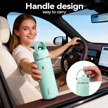 Stainless Steel Water Bottle with Straw Lid, 18oz Insulated Vacuum Bottle with Carrying Loop, Dishwasher Safe，uitable for use in schools, Offices, and outdoor activities (GREEN) - color: Green