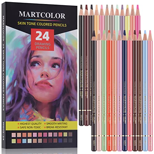 MARTCOLOR Skin Tone Colored Pencils for Portraits and Skintone, 24 Colors | Oil Color Pencils for Drawing, Sketching, Adult Coloring, Shading & Blending, Artist Pencils for Beginners, Artists