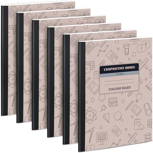 Oucaru Composition Notebook 6 Pack College Ruled, Brown Cover Notebooks for School, 70 Sheets 7-1/2"x9-3/4, Back to School Supplies Journal for K-12 Students - color: Brown, size: 6 Pack