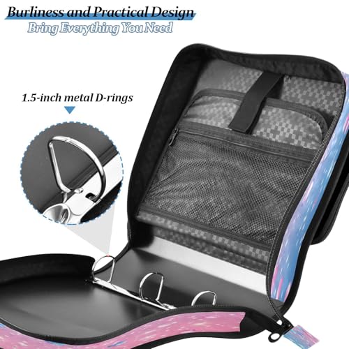 Caikeny 3 Ring Zipper Binder Cute Light Pink Blue Gradient Flashing Glitter 1.5 inch Binders Bag with Shoulder Strap and Handle Expanding File Pockets - color: Multicolored 1z2.1
