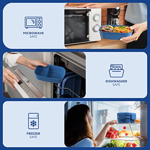 HOMETALL Stackable Bento Box Adult Lunch Box, Large Capacity 1900ml Lunchbox with Utensil Set, Leak-Proof for Dining Out, Work, Picnic, School - color: Dark Blue