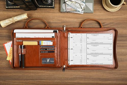 Personalized Oil Brown 3 Ring Check Book Binder - Business Checkbook Holder, Engraved, Zippered, Fits 3 & 9 Holes, 3 on a Page - color: Oil Brown, size: Custom