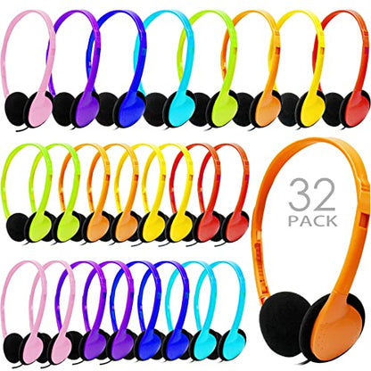 CN-Outlet 32 Pack Kids Headphones Bulk Multi Color for School Classroom Students Children Toddler Boys Girls Teen and Adult - color: 32 Mixed