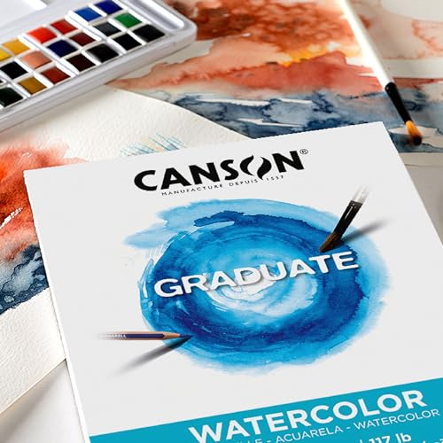 Canson Graduate Watercolor Pad, Foldover, 9x12 inch, 20 Sheets | Artist Paper for Adults and Students - Painting, Gouache, Mixed Media and Ink - size: 9x12 inch