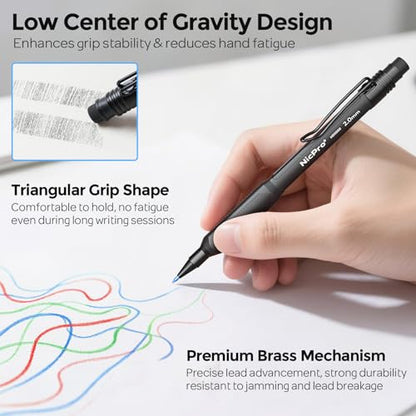 Nicpro 6PCS Weatherproof Mechanical Pencil Set, 3 PCS Art Mechanical Pencils 0.5 mm & 0.7 mm & 0.9 mm & 3 PCS 2mm Lead Holder (6B 4B 2B HB 2H 4H Colors) For Outdoor For Writing, Sketching Drawing - style: 0.5,0.7,0.9,2.0mm(6 Pcs)