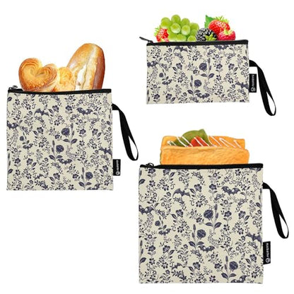 Reusable Food Storage Bags Goth Bats 3 Pack Set Lunch Bag Compact Sandwich Snack Bag Small Medium Large for Lunch, Travel & Organization - color: Bag 12