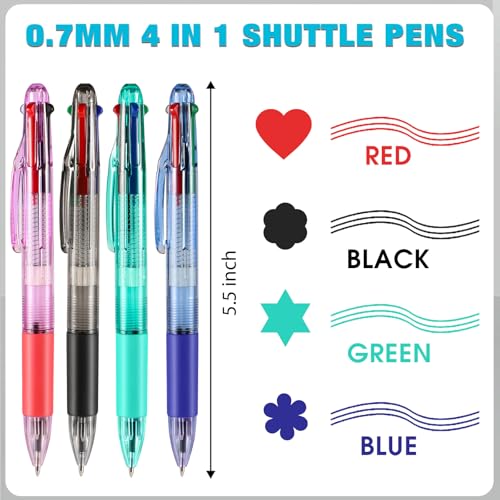 4 Peices Basic MultiColor Pen in One 4-Color Retractable Ballpoint Pens 0.7mm Smooth Shuttle Pens For Adults Students Nurses Teacher Party Favors Goody Bag Stuffers Carnival Prizes (4)