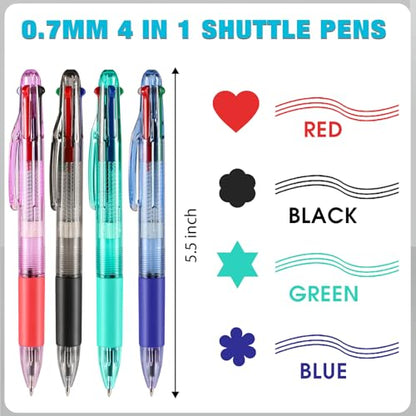 4 Peices Basic MultiColor Pen in One 4-Color Retractable Ballpoint Pens 0.7mm Smooth Shuttle Pens For Adults Students Nurses Teacher Party Favors Goody Bag Stuffers Carnival Prizes (4)