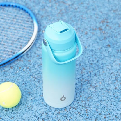 BJPKPK Insulated Water Bottle with Straw Lid, 12oz Thermo Water Bottles, Flex Handle & Non-slip Boot, BPA Free Leak Proof Stainless Steel Metal Thermo, Tumblers, Cups, Sea Salt - color: Sea Salt, size: 12 Ounces