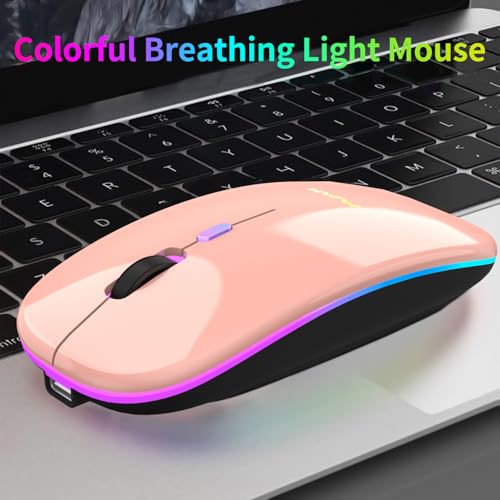 Wireless Bluetooth Mouse for Laptop, Rechargeable Mouse 2.4G USB Optical Wireless Mouse, LED Slim Dual Mode(Bluetooth 5.0 and 2.4G) Wireless Device for Laptop, PC, Mac OS, Android, Windows Champagne - color: Champagne